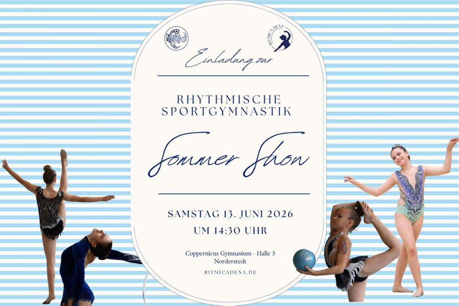 Einladungsplakat zur Sommershow der Rhythmischen Sportgymnastik mit tanzenden Gymnastinnen.